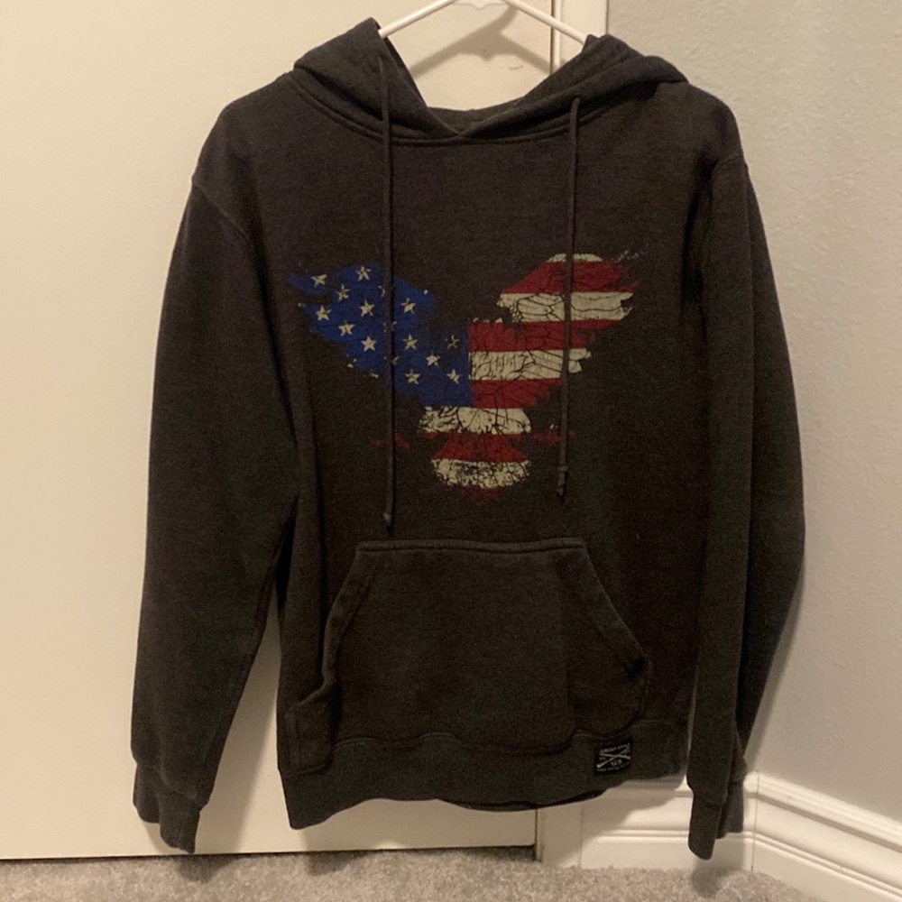 Grunt Style Unisex Dark Gray/American Flag Eagle Hoodie/Sweatshirt